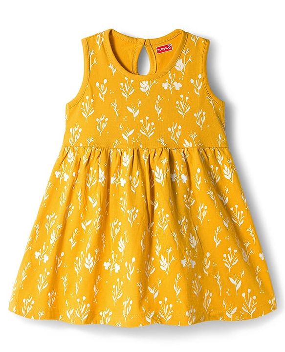 Babyhug Single Jersey Knit Sleeveless Frock with Floral Print - Yellow