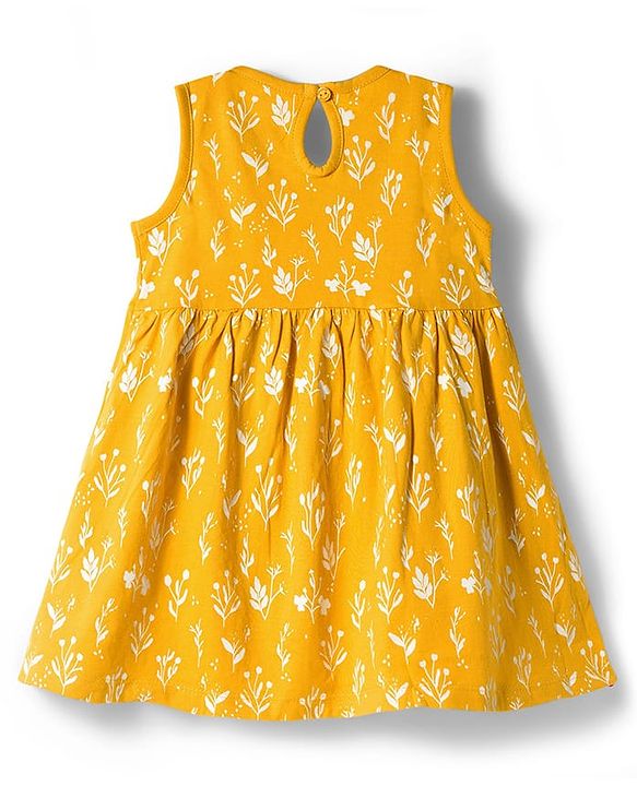 Babyhug Single Jersey Knit Sleeveless Frock with Floral Print - Yellow