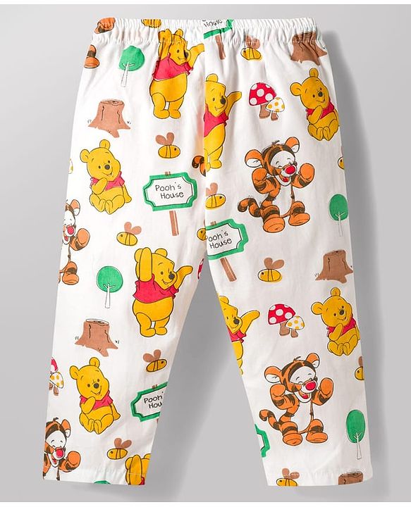 Babyhug Disney 100% Cotton Woven Full Sleeves Front Open Co-Ords Shirt & Pyjama Night Suit With Winnie the Pooh Print - Multicolour