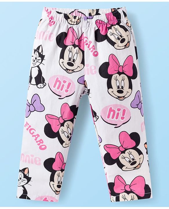 Babyhug Disney Cotton Woven Full Sleeves Co-ords Shirt & Pajama Night Suit with Minnie Mouse Print - Multicolor