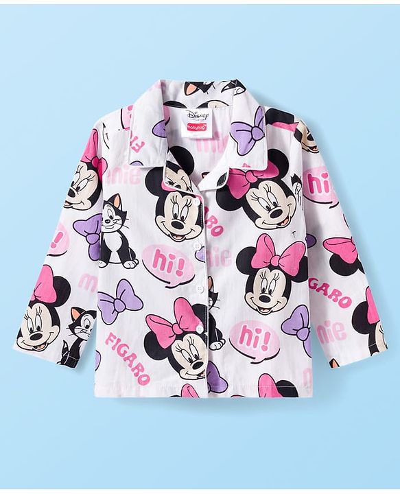Babyhug Disney Cotton Woven Full Sleeves Co-ords Shirt & Pajama Night Suit with Minnie Mouse Print - Multicolor