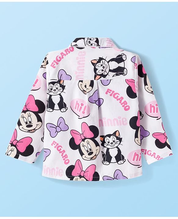 Babyhug Disney Cotton Woven Full Sleeves Co-ords Shirt & Pajama Night Suit with Minnie Mouse Print - Multicolor