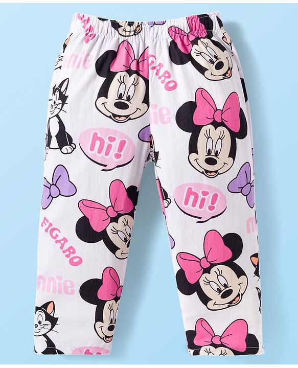 Babyhug Disney Cotton Woven Full Sleeves Co-ords Shirt & Pajama Night Suit with Minnie Mouse Print - Multicolor