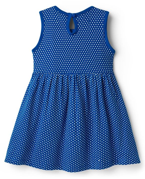 Babyhug Single Jersey Knit Sleeveless Frock with Polka Dots Print - Blue