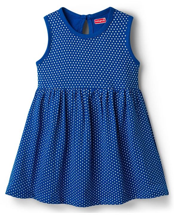 Babyhug Single Jersey Knit Sleeveless Frock with Polka Dots Print - Blue