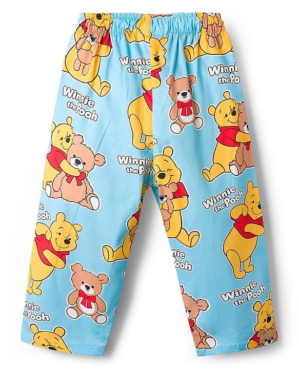 Babyhug Disney Cotton Woven Full Sleeves Shirt & Pyjama Co-ord Night Suit With Winnie The Pooh Print - Light Blue