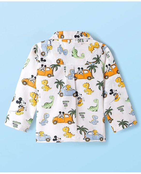 Babyhug Disney Cotton Woven Full Sleeves Co-ords Night Suit With Dino Print - White