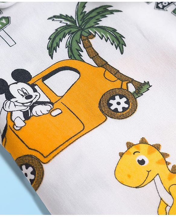 Babyhug Disney Cotton Woven Full Sleeves Co-ords Night Suit With Dino Print - White