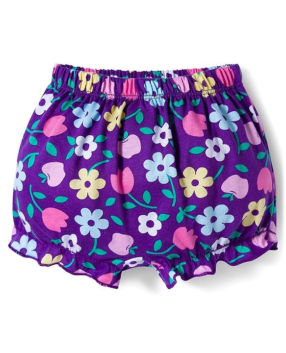 Babyhug 100% Cotton Knit Bloomers with Floral Print Pack of 3 - Yellow Purple & Pink