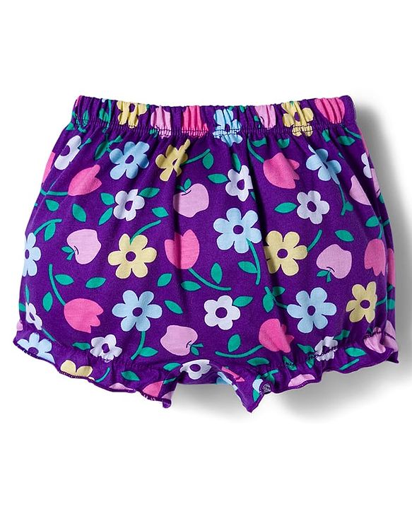 Babyhug 100% Cotton Knit Bloomers with Floral Print Pack of 3 - Yellow Purple & Pink