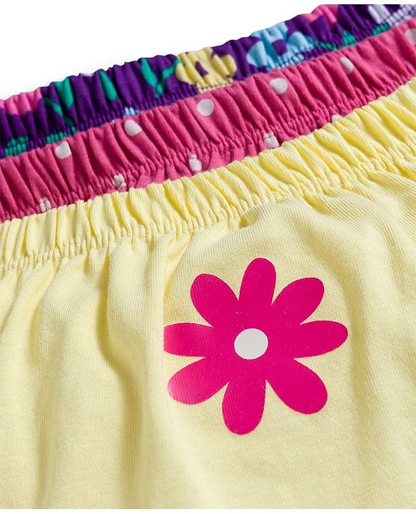 Babyhug 100% Cotton Knit Bloomers with Floral Print Pack of 3 - Yellow Purple & Pink