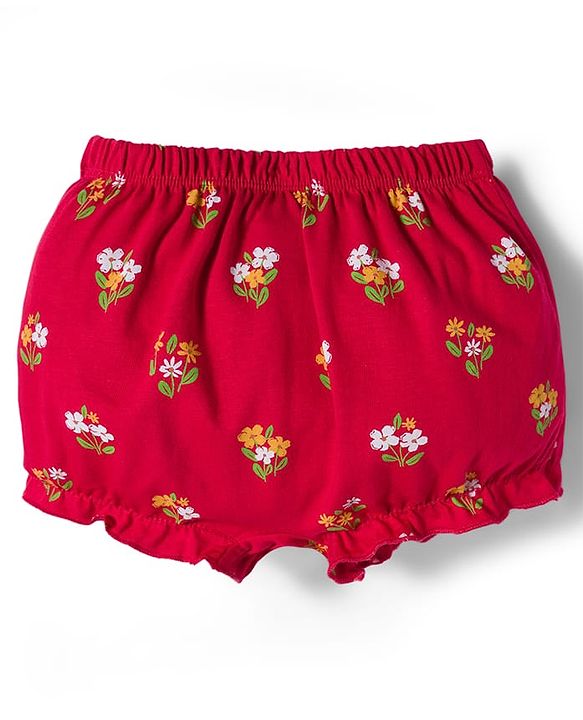 Babyhug 100% Cotton Knit Bloomers with Floral Print Pack of 3 - Yellow White & Red