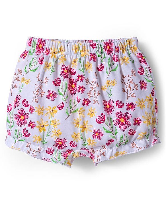 Babyhug 100% Cotton Knit Bloomers with Floral Print Pack of 3 - Yellow White & Red
