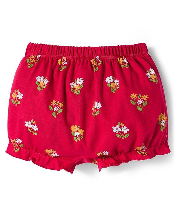 Babyhug 100% Cotton Knit Bloomers with Floral Print Pack of 3 - Yellow White & Red