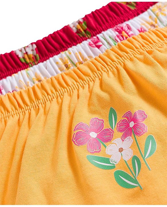 Babyhug 100% Cotton Knit Bloomers with Floral Print Pack of 3 - Yellow White & Red