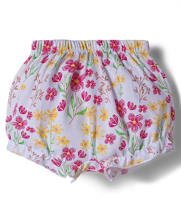 Babyhug 100% Cotton Knit Bloomers with Floral Print Pack of 3 - Yellow White & Red