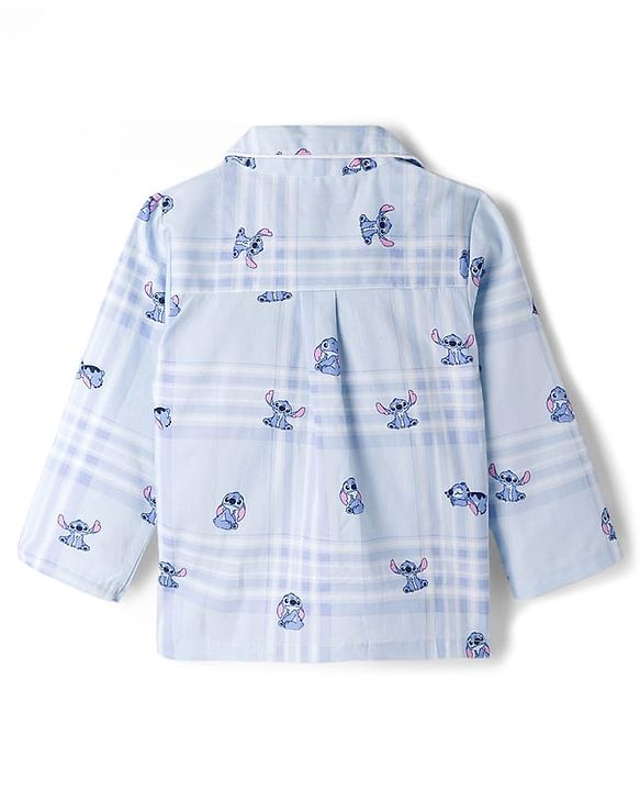 Babyhug Disney Cotton Woven Full Sleeves Co-ords Night Suit With Lilo & Stitch - Blue