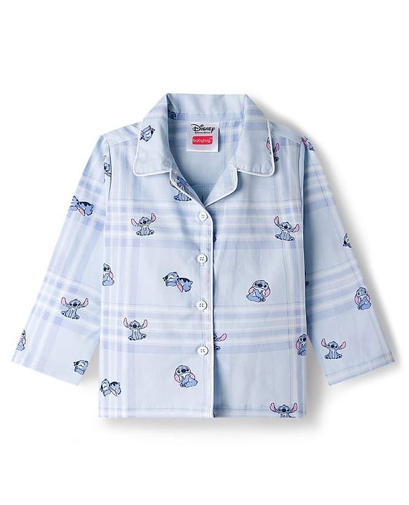 Babyhug Disney Cotton Woven Full Sleeves Co-ords Night Suit With Lilo & Stitch - Blue