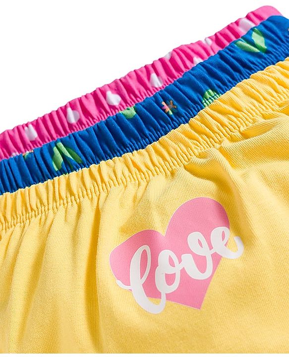Babyhug 100% Cotton Knit Bloomers with Floral & Polka Dot Print Pack of 3 - Yellow Blue & Pink