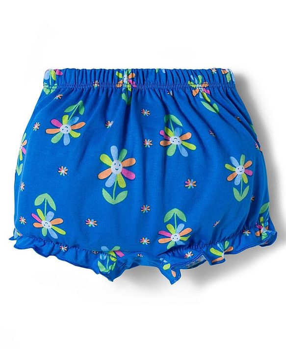 Babyhug 100% Cotton Knit Bloomers with Floral & Polka Dot Print Pack of 3 - Yellow Blue & Pink