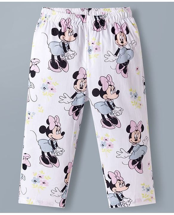 Babyhug Disney Cotton Woven Full Sleeves Co-ords Shirt & Pajama Night Suit with Minnie Mouse Print - White