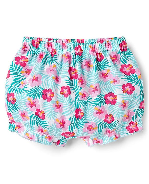 Babyhug 100% Cotton Single Jersey Knit Bloomer With Floral Print Pack Of 3 - Light Blue & Pink