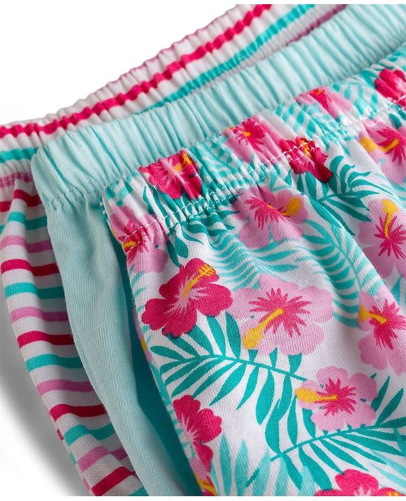 Babyhug 100% Cotton Single Jersey Knit Bloomer With Floral Print Pack Of 3 - Light Blue & Pink