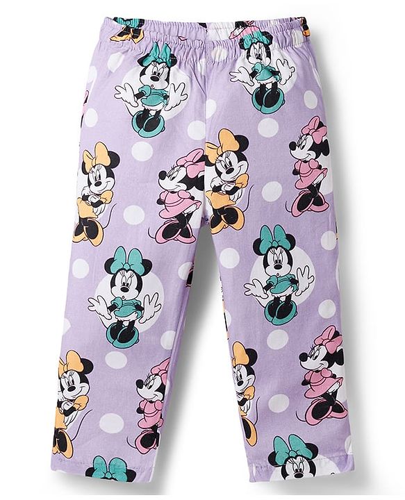 Babyhug Disney Cotton Woven Full Sleeves Front Open Co-Ords Shirt & Pyjama Night Suit With Minnie Mouse Print - Purple