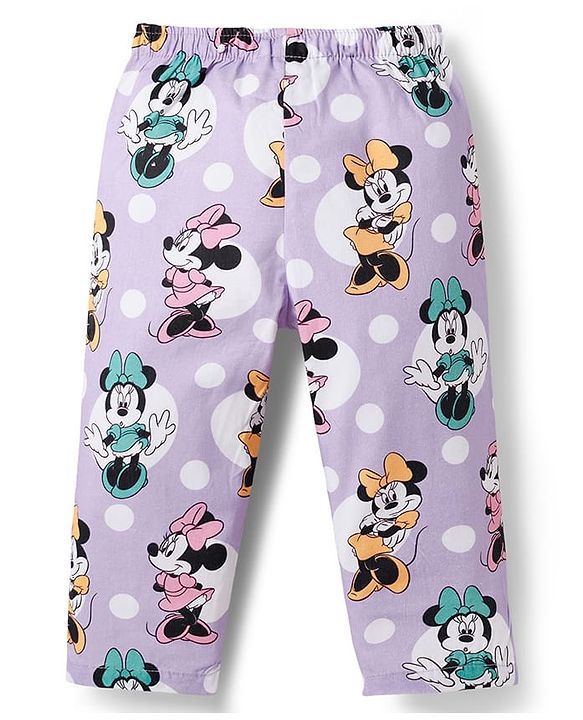 Babyhug Disney Cotton Woven Full Sleeves Front Open Co-Ords Shirt & Pyjama Night Suit With Minnie Mouse Print - Purple