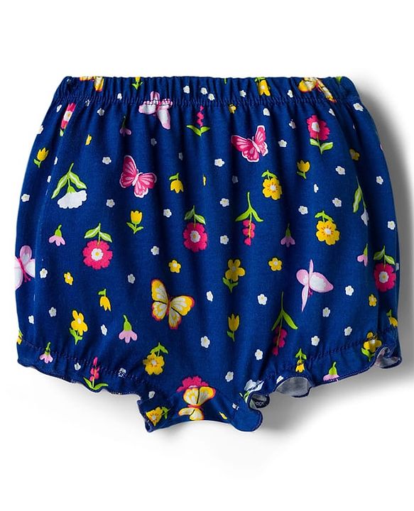 Babyhug 100% Cotton Single Jersey Knit Bloomers With Floral Print Pack Of 3 - Yellow Navy Blue & Pink