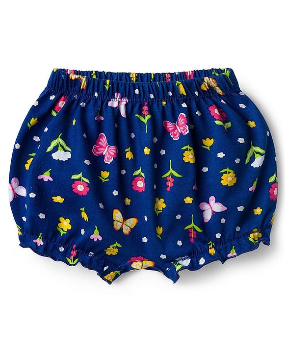 Babyhug 100% Cotton Single Jersey Knit Bloomers With Floral Print Pack Of 3 - Yellow Navy Blue & Pink
