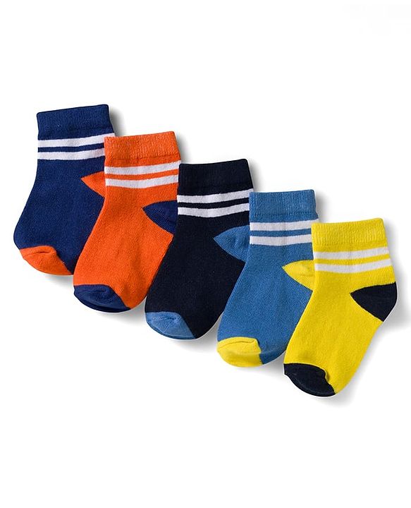 Cute Walk by Babyhug Non Terry Knit Ankle Length Anti Bacterial Socks With Stripes Pack of 5 - Multicolor