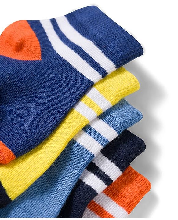 Cute Walk by Babyhug Non Terry Knit Ankle Length Anti Bacterial Socks With Stripes Pack of 5 - Multicolor