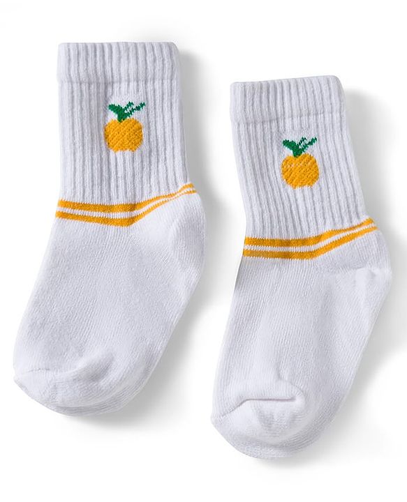 Cute Walk by Babyhug Ankle Length Anti Bacterial Socks with Fruits Design Pack of 5 - Golden & White