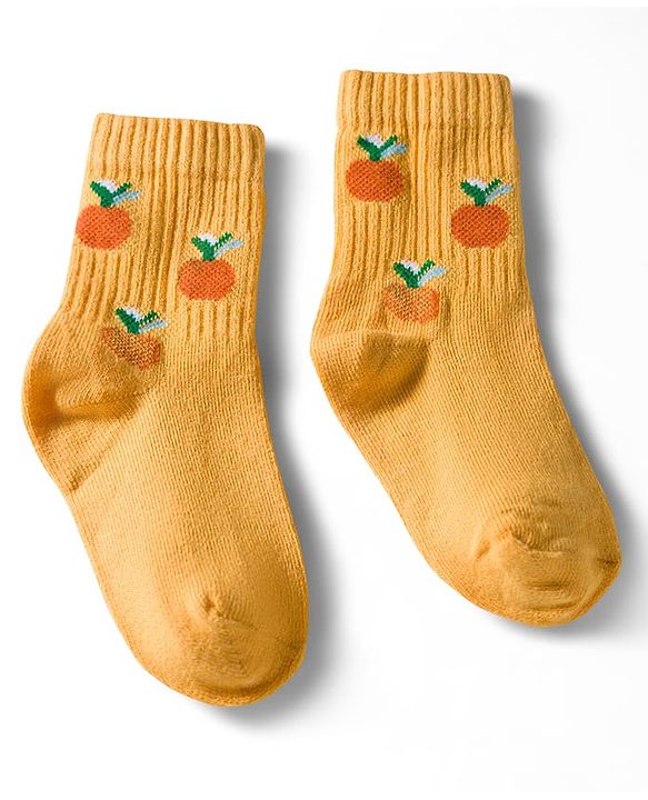 Cute Walk by Babyhug Ankle Length Anti Bacterial Socks with Fruits Design Pack of 5 - Golden & White