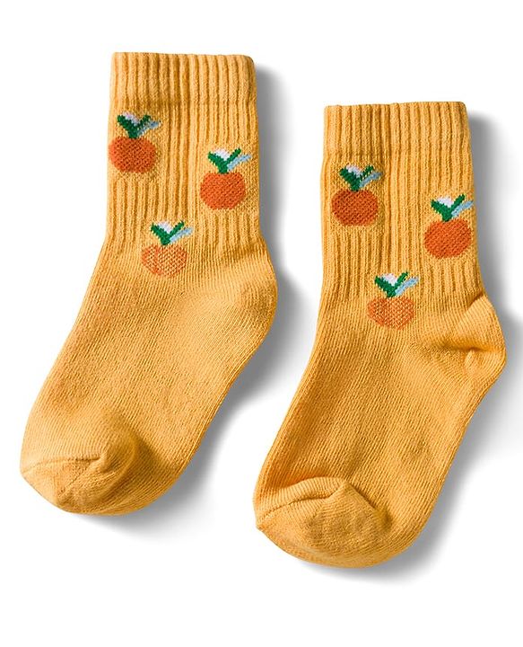 Cute Walk by Babyhug Ankle Length Anti Bacterial Socks with Fruits Design Pack of 5 - Golden & White
