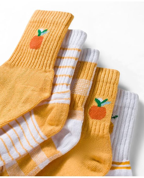 Cute Walk by Babyhug Ankle Length Anti Bacterial Socks with Fruits Design Pack of 5 - Golden & White
