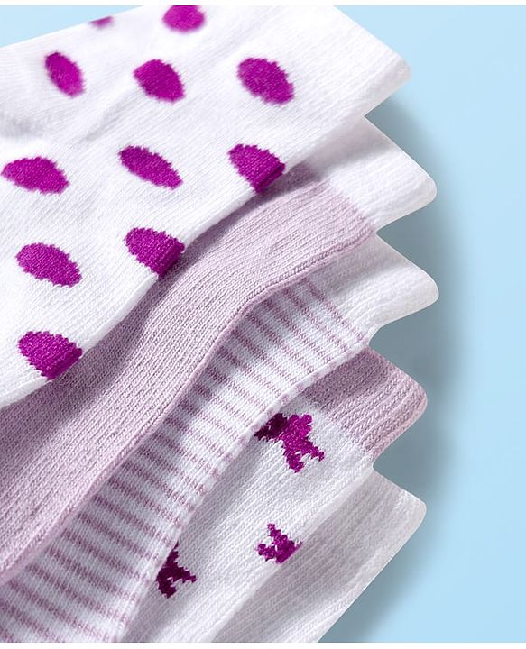 Cute Walk by Babyhug Ankle Length Anti-Bacterial Striped Socks with Polka Dot & Star Design Pack of 5 - Multicolor