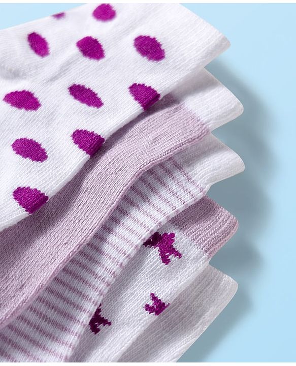 Cute Walk by Babyhug Ankle Length Anti-Bacterial Striped Socks with Polka Dot & Star Design Pack of 5 - Multicolor