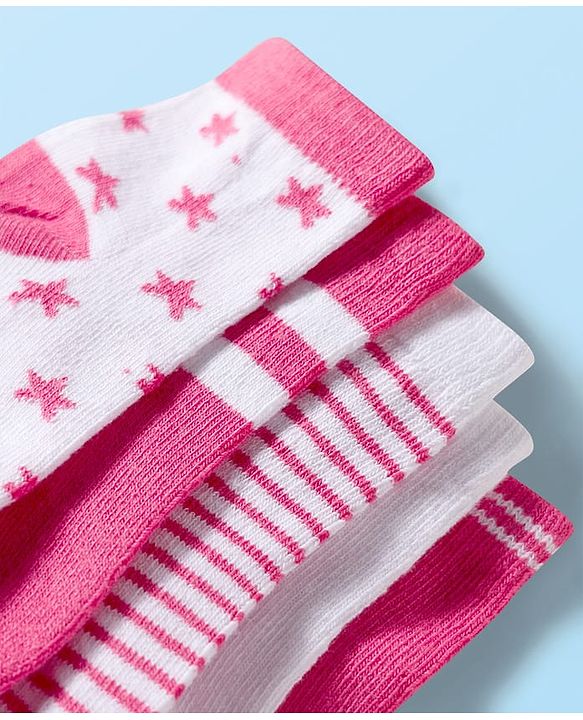 Cute Walk by Babyhug Ankle Length Anti-Bacterial Striped Socks with Star Design Pack of 5 - Multicolor
