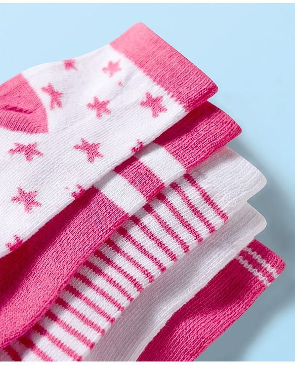 Cute Walk by Babyhug Ankle Length Anti-Bacterial Striped Socks with Star Design Pack of 5 - Multicolor