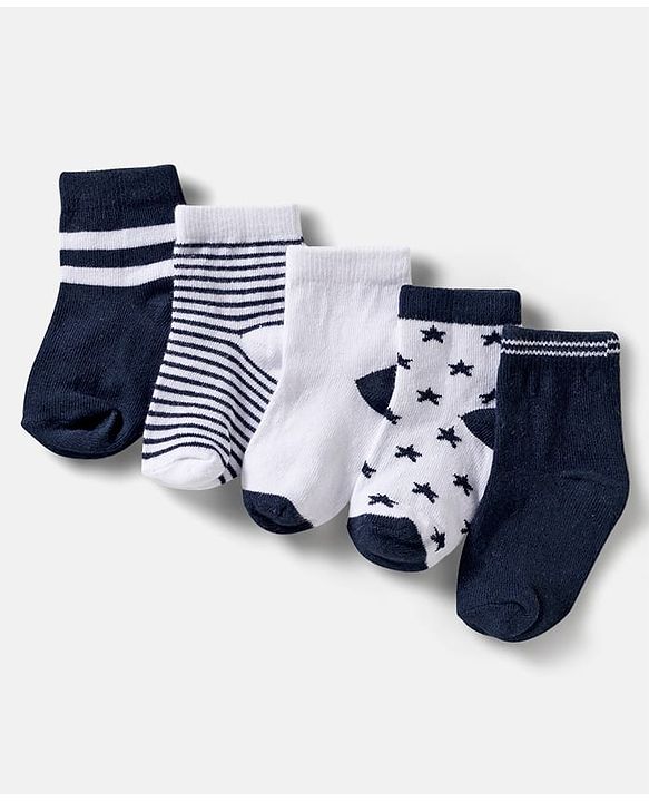 Cute Walk by Babyhug Ankle Length Anti-Bacterial Striped Socks with Star Design Pack of 5 - Multicolor