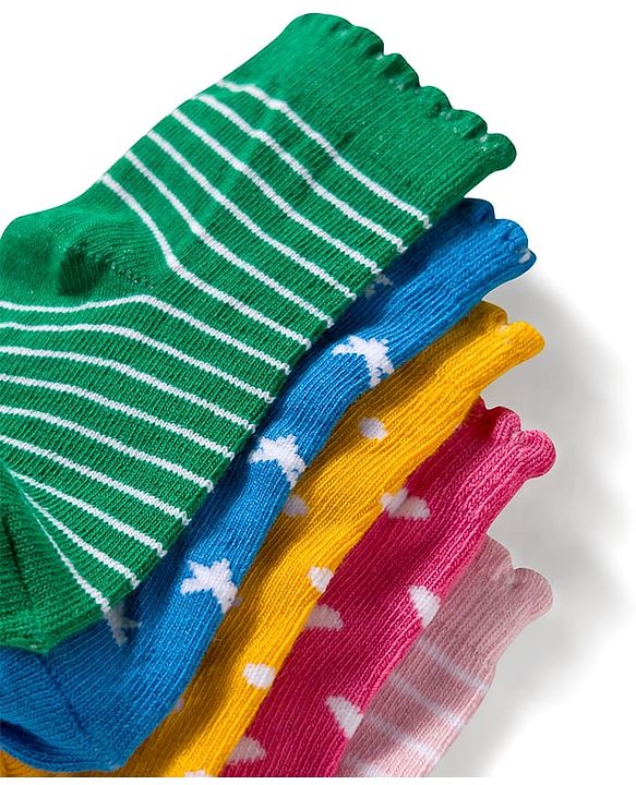Cute Walk by Babyhug Ankle Length Anti-Bacterial Striped Socks with Polka Dot & Star Design Pack of 5 - Multicolor