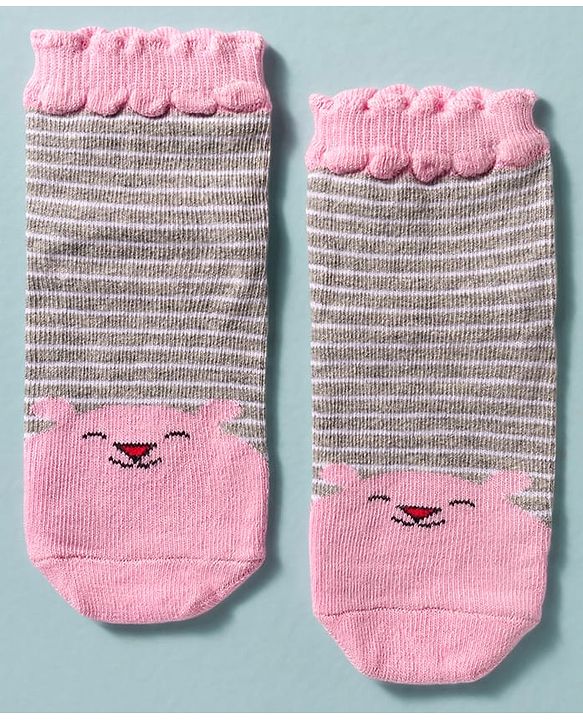 Cute Walk by Babyhug Ankle Length Anti Bacterial Socks With Animal Deign Pack of 3 - Multicolour