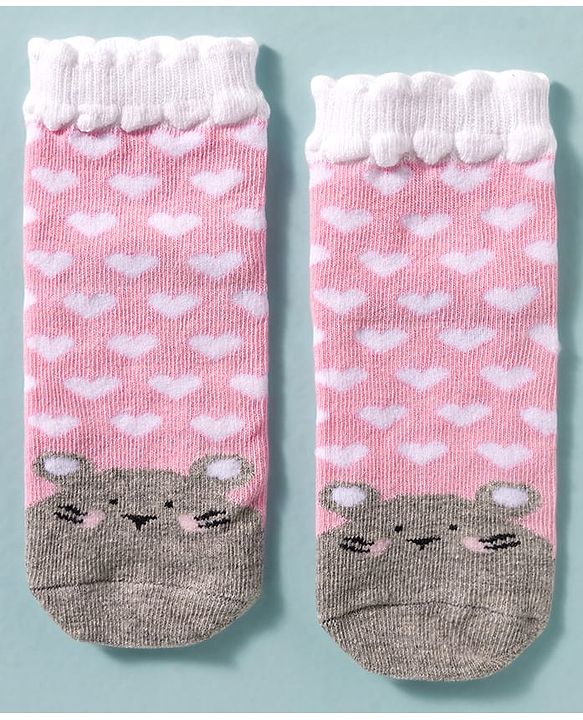Cute Walk by Babyhug Ankle Length Anti Bacterial Socks With Animal Deign Pack of 3 - Multicolour