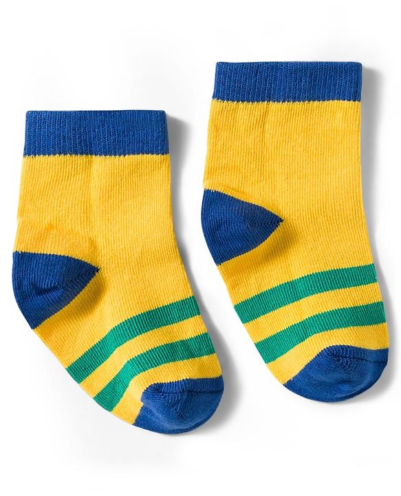 Cute Walk by Babyhug Non Terry Knit Ankle Length Anti Bacterial Socks With Stripes & Dinosaur Design Pack of 5 - Multicolour
