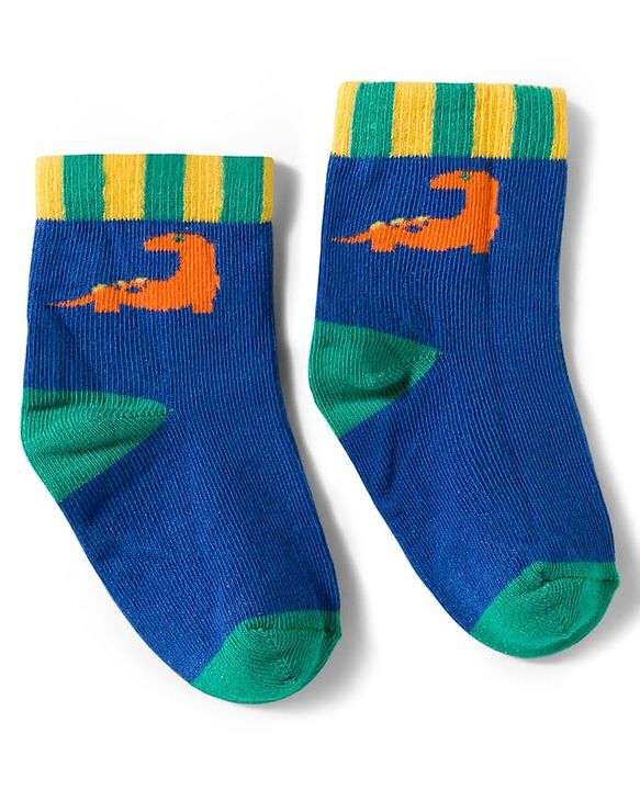 Cute Walk by Babyhug Non Terry Knit Ankle Length Anti Bacterial Socks With Stripes & Dinosaur Design Pack of 5 - Multicolour