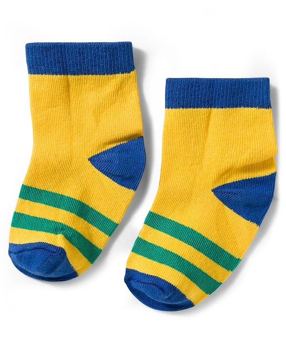 Cute Walk by Babyhug Non Terry Knit Ankle Length Anti Bacterial Socks With Stripes & Dinosaur Design Pack of 5 - Multicolour