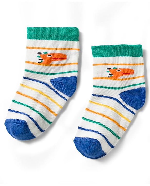 Cute Walk by Babyhug Non Terry Knit Ankle Length Anti Bacterial Socks With Stripes & Dinosaur Design Pack of 5 - Multicolour