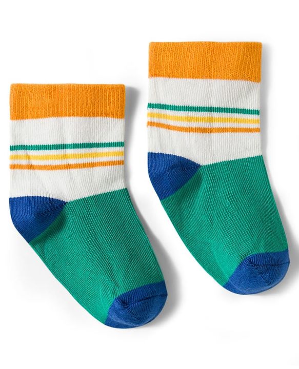 Cute Walk by Babyhug Non Terry Knit Ankle Length Anti Bacterial Socks With Stripes & Dinosaur Design Pack of 5 - Multicolour